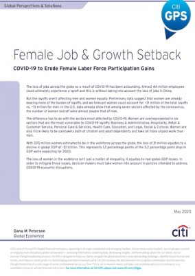 Female job & growth setback: Covid-19 to erode female labor force participations gains