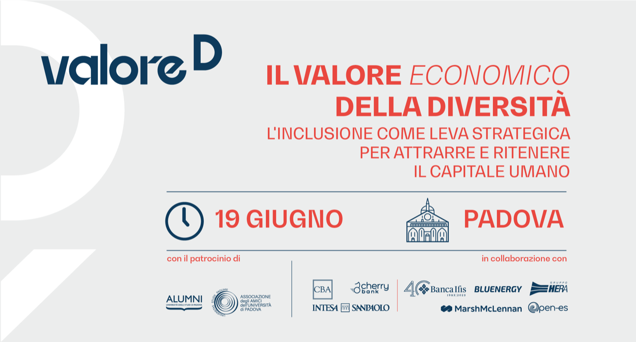 Locandina evento Valore D "Il valore economico della diversità" sull'impatto della DEI sul territorio