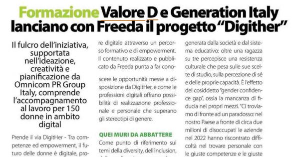 Formazione: “ ValoreD e Generation Italy lanciano con Freeda il progetto “Digither”
